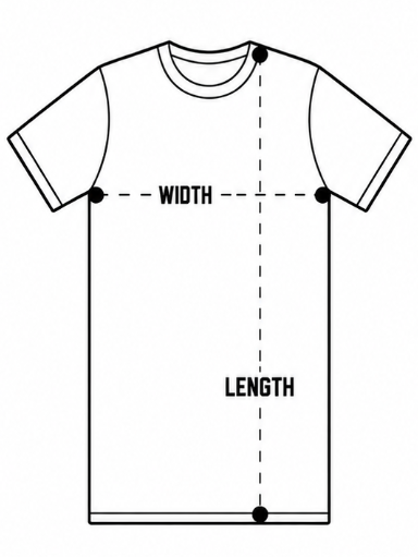 Valor Staple Tee size chart showing body width and body length measurements